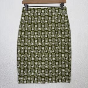 Boden Gabrielle Pineapple Print Pencil Skirt Green White Size 4